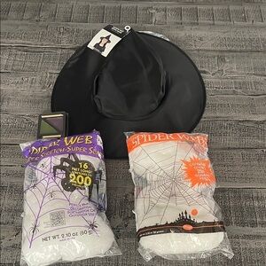 Kids Witch Hat with hair Costume, Spider Web Accessories and face makeup, NEW